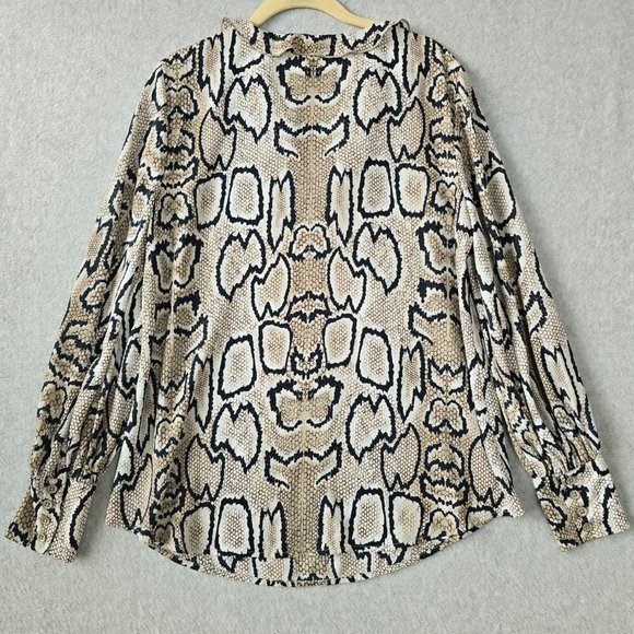 CAbi Womens Sz M Serpentine Snake Print Pullover Blouse Ruffle Collar Wide Cuffs - Picture 6 of 11